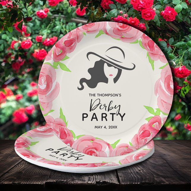 Prato De Papel Grande Chapéu e Rosas do Partido Derby (Derby Party Big Hat and Roses Paper Plates, 9" or 7")