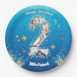 Prato De Papel Grande Colagem De Fotos De segundo aniversário Sob