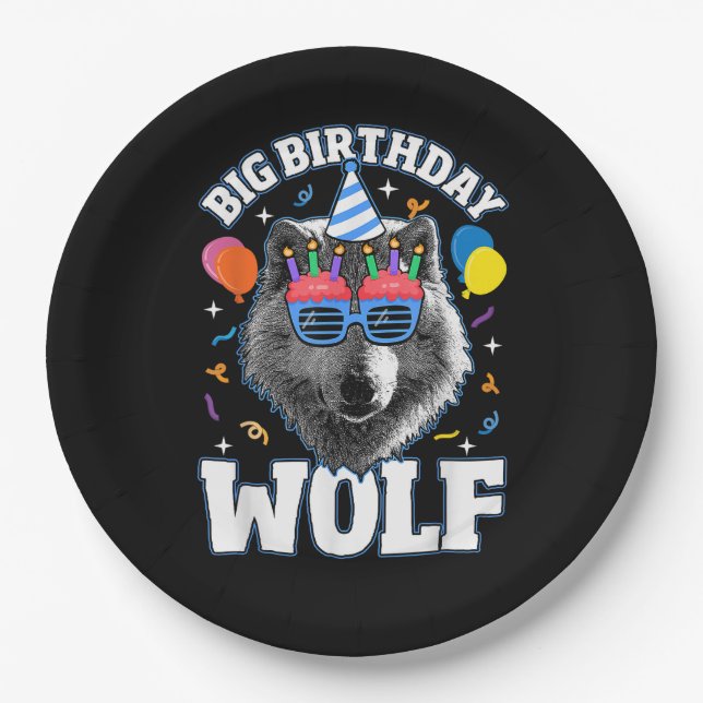 Prato De Papel Grande Lobo de Aniversário para Lobos (Frente)