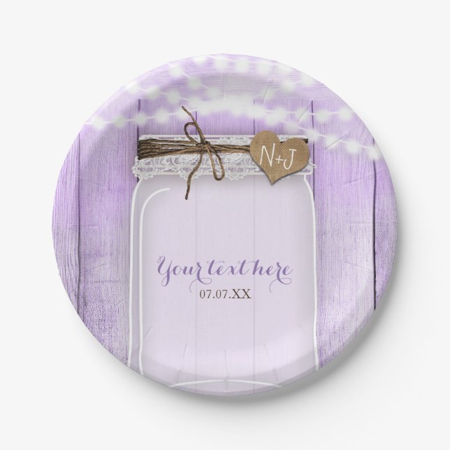 Prato De Papel Grande Mason Jar e Luzes Lavanda Roxo (Frente)
