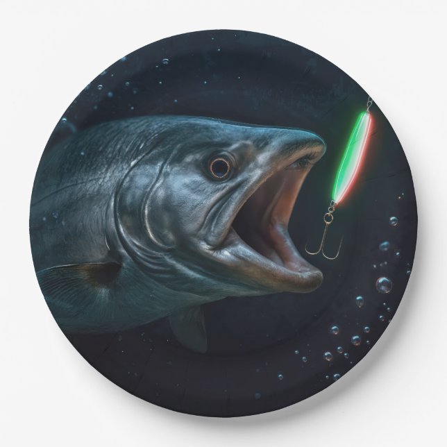 Prato De Papel Grande Peixe com Isca Neon (Frente)