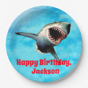 Prato De Papel Grande pulo assustador do tubarão branco