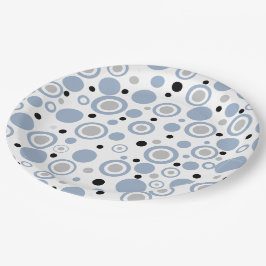 Prato De Papel Grandes Círculos Geométricos de Prata Azul de Seda