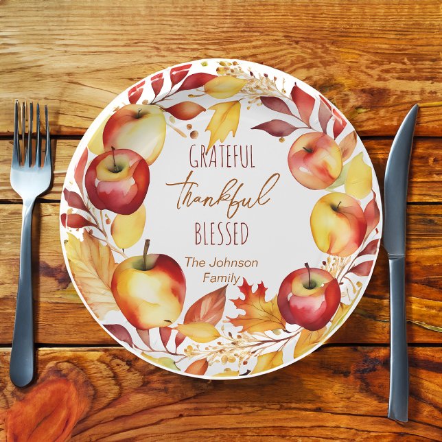 Prato De Papel Grata gratidão abençoada prateleira de ação de gra (Grateful thankful blessed thanksgiving dinner party tableware personalized party plates potluck)