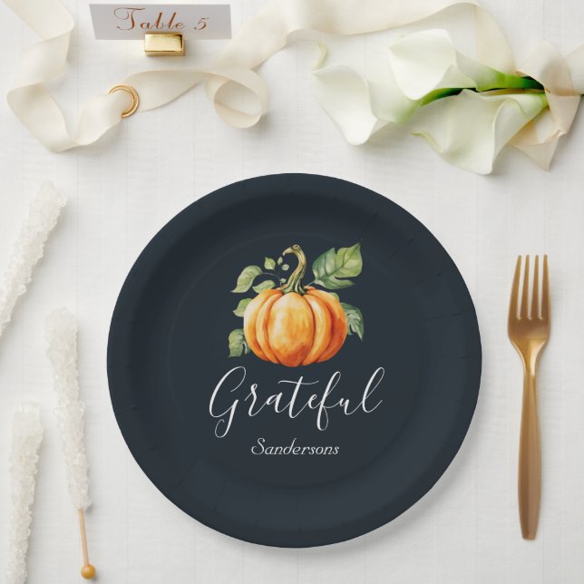 Prato De Papel Grata Pumpkin de Ação de Graças Personalizado (Casamento)
