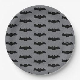 Prato De Papel Gray and Black Halloween Bats