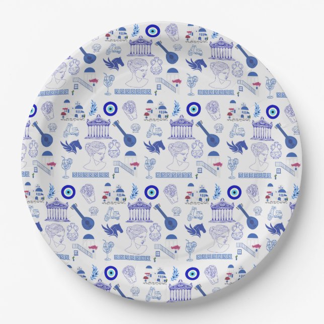 Prato De Papel Grécia Azul e Branco (Frente)
