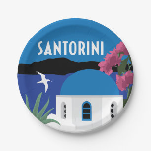 Prato De Papel Grécia Santorini ilustração colorida