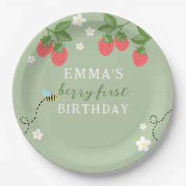 Prato De Papel Green Berry First Pink Strawberry and Flowers