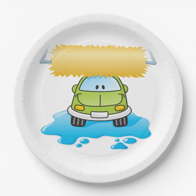 Prato De Papel Green Cartoon Car Wash Happy Little Car (Frente)