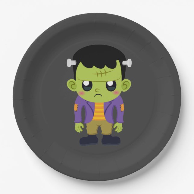 Prato De Papel Green Frankenstein Monster Halloween Paper Placa (Frente)