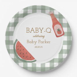 Prato De Papel Green Gingham Baby-Q Circular Plate