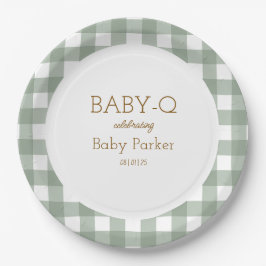 Prato De Papel Green Gingham Baby-Q Circular Plate 2