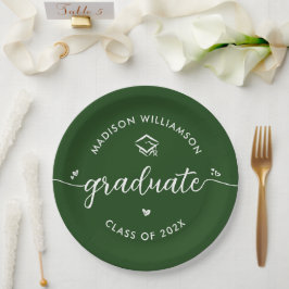 Prato De Papel Green Graduation Script Hearts Cap Icon Modern Fun