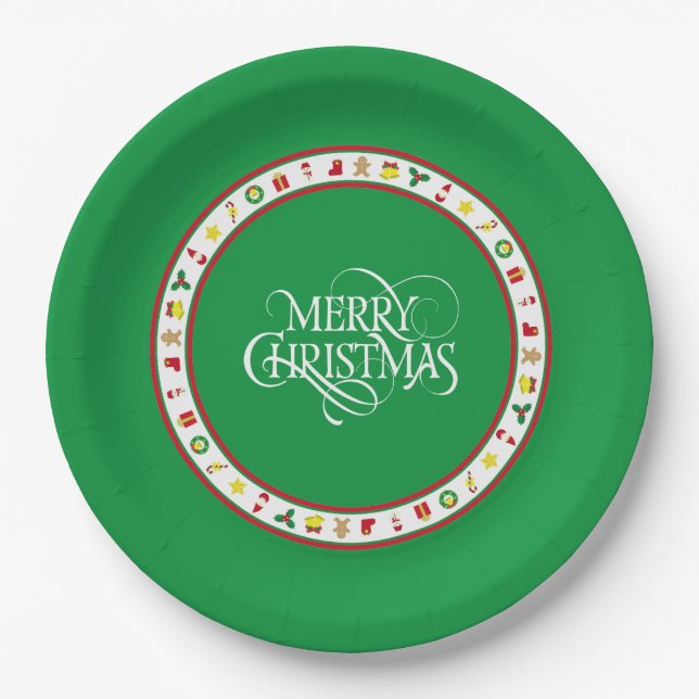 Prato De Papel Green Iconic Christmas Paper Plate (Frente)