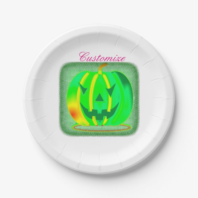 Prato De Papel Green Jack o'lantern Halloween Thunder_Cove (Frente)