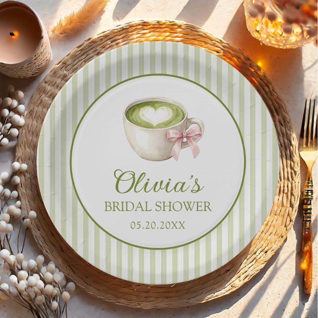 Prato De Papel Green Matcha Latte Bridal Shower (Criador carregado)