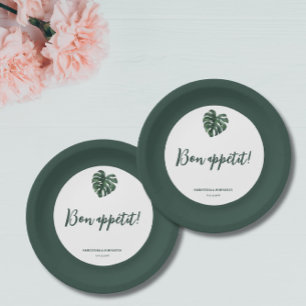 Prato De Papel Green Monstera Leaf White Paper Plates
