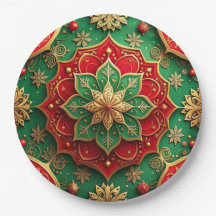Green Red Decorative Christmas Holiday Paper Plate