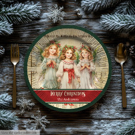 Prato De Papel Green Red Merry Christmas Plates Angels Keepsake