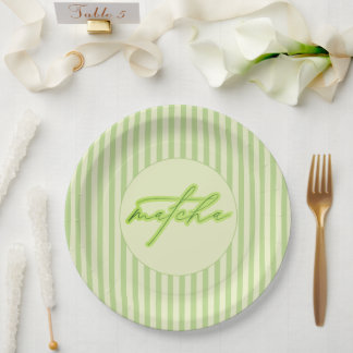 Prato De Papel Green Stripes Matcha Scripted Baby Shower 