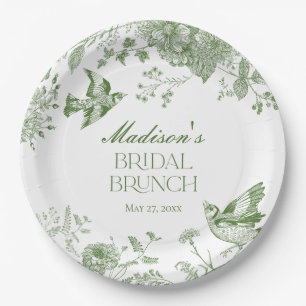 Prato De Papel Green Toile De Jouy Vintage Floral Bridal Brunch