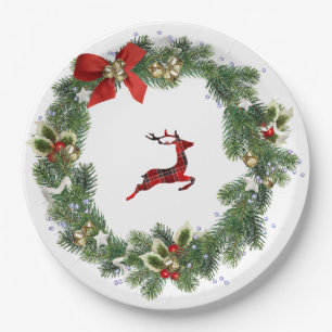 Prato De Papel Greenerescer Wreath & Reindeer Xmas - Placa
