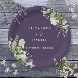 Prato De Papel Greenery Floral Elegante Purple Casamento