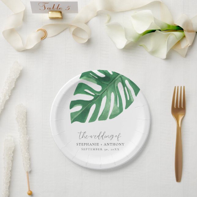 Prato De Papel Greenery Tropical Monstera Sai do Casamento de Ver (Casamento)