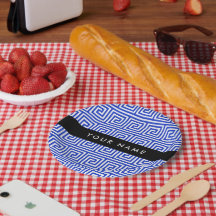 Grego Meander Key Blue, Seu Nome, Personalize