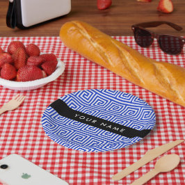 Prato De Papel Grego Meander Key Blue, Seu Nome, Personalize