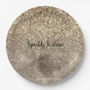 Prato De Papel Grelha de Lema Castanho Imprimir Glitter Dourado