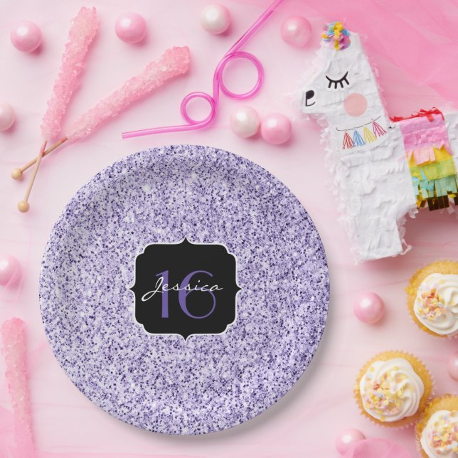 Prato De Papel Grelha púrpura ultra violeta brilhante Doce 16 (Festa)