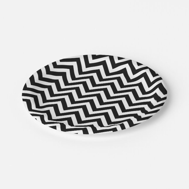Prato De Papel Grelhas Chevron de Tamanho Médio Preto e Branco (Inclinado)