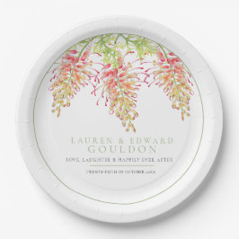 Prato De Papel Grevillea flores aquarela casamento verde branco