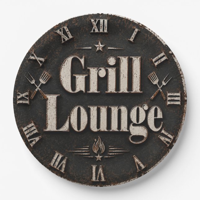 Prato De Papel Grill Lounge Rustic BBQ Man Cave Grill Master Gift (Frente)