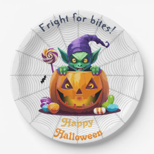 Prato De Papel Grimlin de Halloween com Doces de Truque ou Tratam