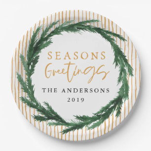 Prato De Papel Grinalda da aguarela + feriado do Natal da listra