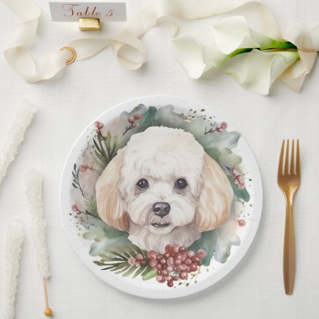 Prato De Papel Grinalda de Natal de Poodle Pupila Festiva (Casamento)
