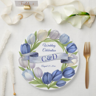 Prato De Papel Grinalda de Tulipas em Aquarela Elegante Casamento