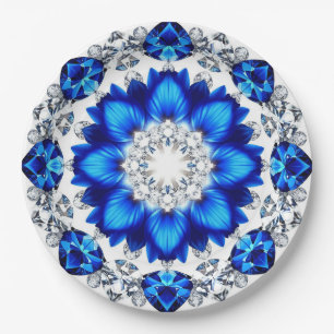 Prato De Papel Grinalda Elegante Adornada Com Flores Azuis