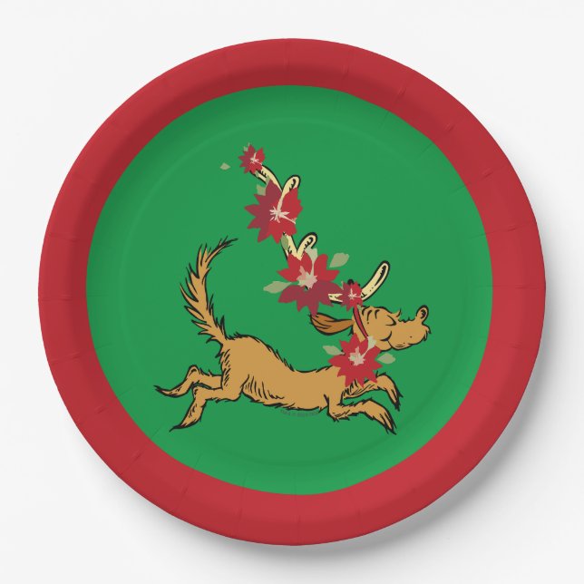 Prato De Papel Grinch | Poinsettia de Natal do Max (Frente)