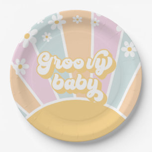Prato De Papel Groovy Baby pastel Retro Sunshine chá de bebê