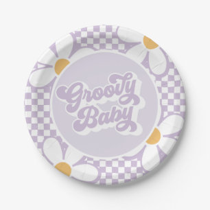 Prato De Papel Groovy Baby Purple Daisy Xadrez