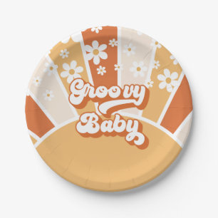 Prato De Papel Groovy Baby Retro Sol Hippie Chá de Bebê
