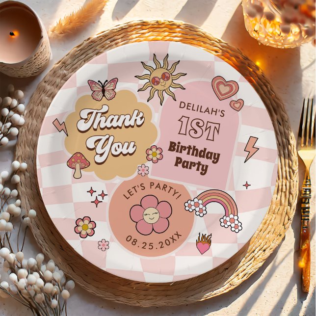 Prato De Papel Groovy Daisy Retro Party (Criador carregado)