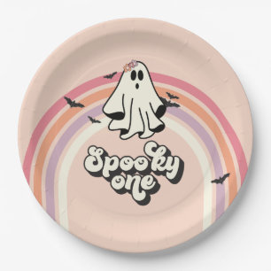 Prato De Papel Groovy Fantasma retrô Halloween Assustador Um Aniv