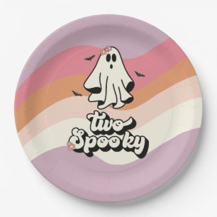 Prato De Papel groovy Fantasma retrô Halloween Dois Assustadores