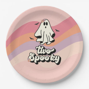 Prato De Papel Groovy Fantasma retrô Halloween Dois Assustadores