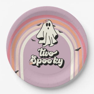 Prato De Papel Groovy Fantasma retrô Halloween Dois Assustadores